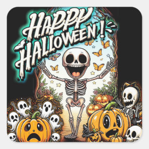 Halloween Skeleton no1 Classic Square Stickers