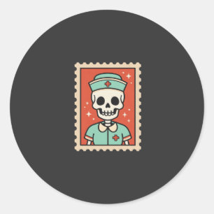 Halloween Skeleton Nurse Stamp Design_1 Classic Round Sticker
