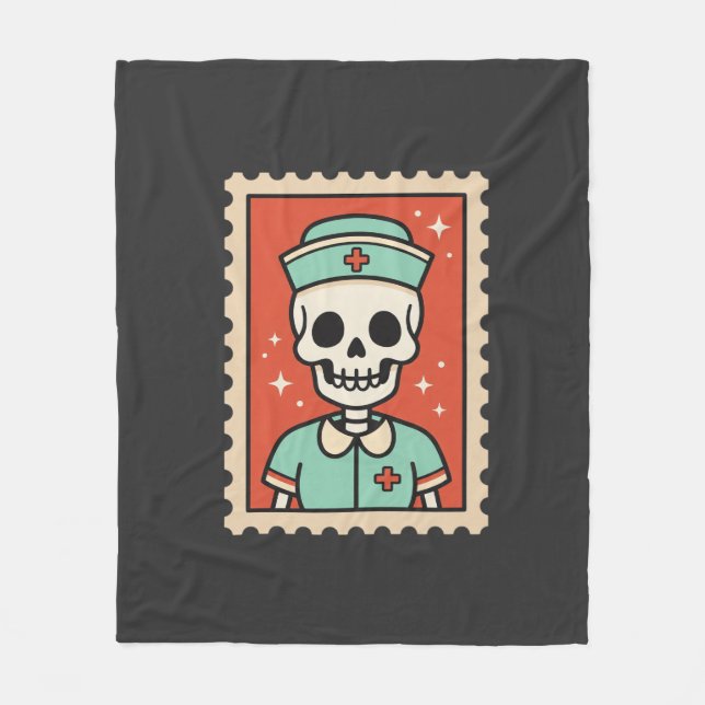 Halloween Skeleton Nurse Stamp Design_1 Fleece Blanket (Front)