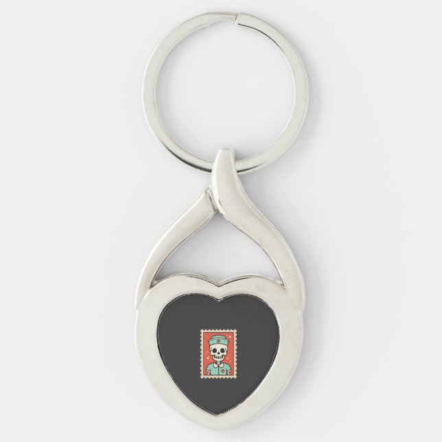 Halloween Skeleton Nurse Stamp Design_1 Key Ring (Front)