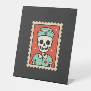 Halloween Skeleton Nurse Stamp Design_1 Pedestal Sign