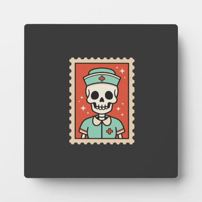 Halloween Skeleton Nurse Stamp Design_1 Plaque (Front)