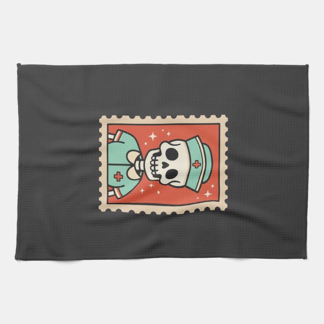 Halloween Skeleton Nurse Stamp Design_1 Tea Towel (Horizontal)