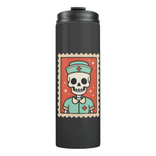 Halloween Skeleton Nurse Stamp Design_1 Thermal Tumbler