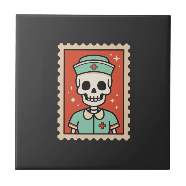 Halloween Skeleton Nurse Stamp Design_1 Tile (Front)