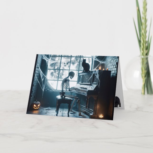 Halloween Skeleton Playing a Piano Card (Front)