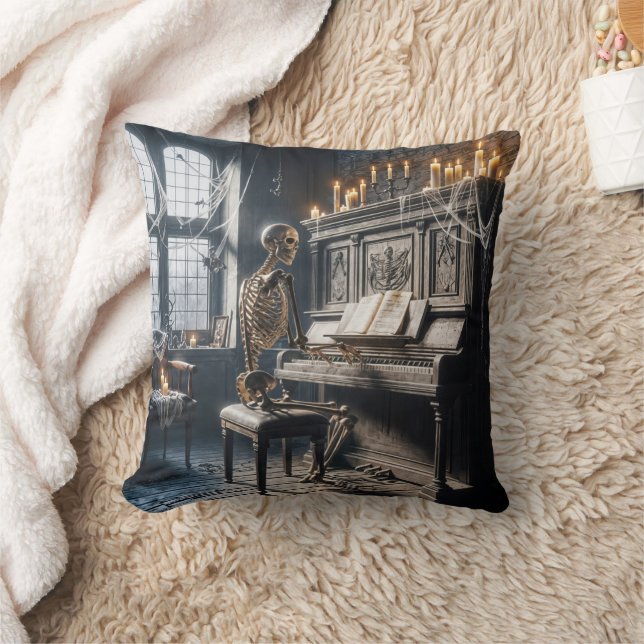 Halloween Skeleton Playing a Piano Cushion (Blanket)