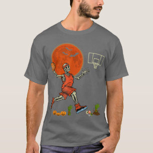 Halloween Skeleton Playing Basketball Scary Pumpki T-Shirt