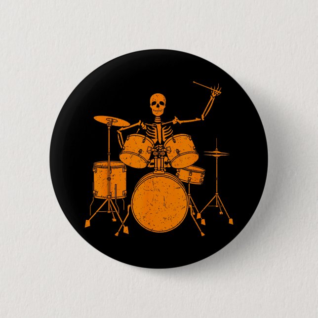 Halloween Skeleton Playing Drum Cute Funny Drums G 6 Cm Round Badge (Front)