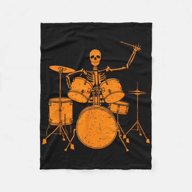 Halloween Skeleton Playing Drum Cute Funny Drums G Fleece Blanket (Front)