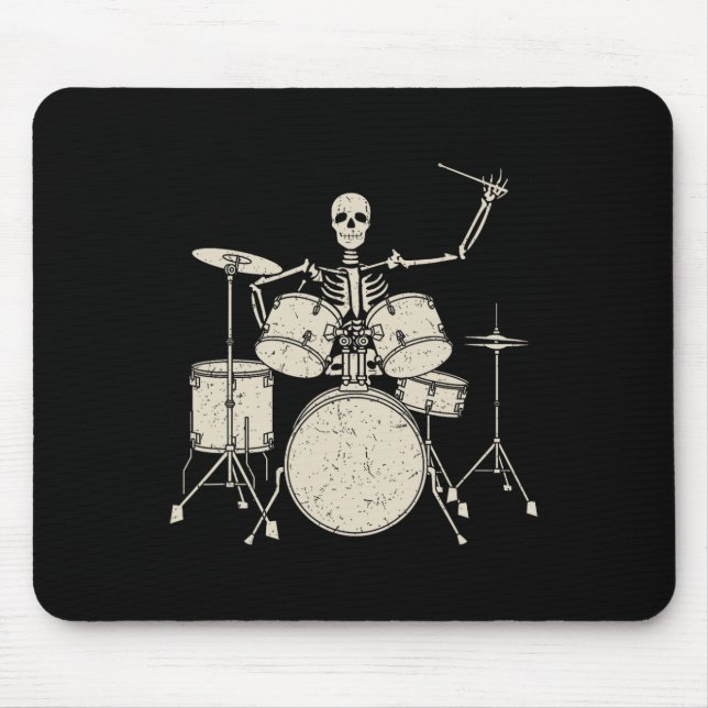 Halloween Skeleton Playing Drum Cute Funny Drums G Mouse Pad (Front)