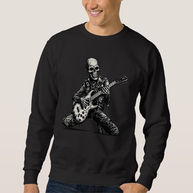 Halloween Skeleton Playing Electric Guitar Rock St Sweatshirt (Front)