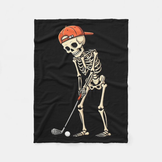 Halloween Skeleton Playing Golf Funny Golfer Boys Fleece Blanket (Front)
