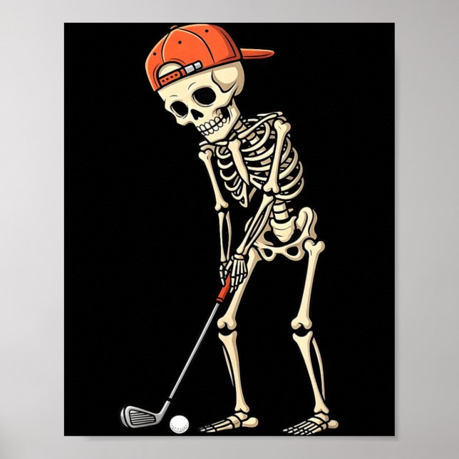 Halloween Skeleton Playing Golf Funny Golfer Boys Poster (Front)