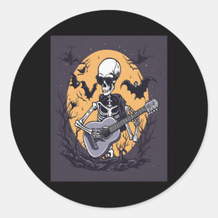 Halloween Skeleton Playing Guitar Music Funny Skul Classic Round Sticker
