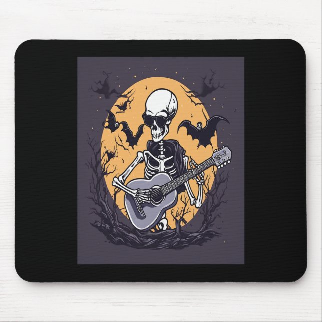Halloween Skeleton Playing Guitar Music Funny Skul Mouse Pad (Front)