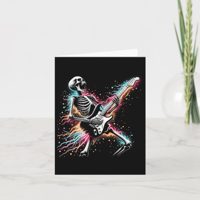 Halloween Skeleton Playing Guitar - Rock And Roll  Card (Front)