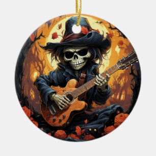 Halloween Skeleton Playing Guitar - Rock And Roll  Ceramic Tree Decoration