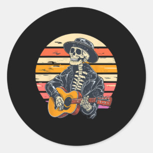 Halloween Skeleton Playing Guitar Rock And Roll Nd Classic Round Sticker
