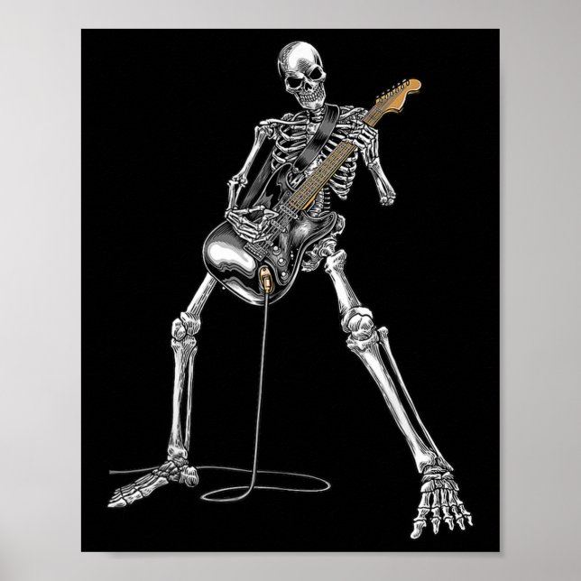 Halloween Skeleton Playing Guitar Rock And Roll Nd Poster (Front)