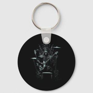 Halloween Skeleton Playing Guitar Throne Rock And  Key Ring