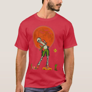 Halloween Skeleton Playing Softball Scary Pumpkins T-Shirt
