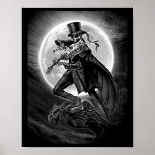 Halloween Skeleton Playing Violin - Rock And Roll Poster