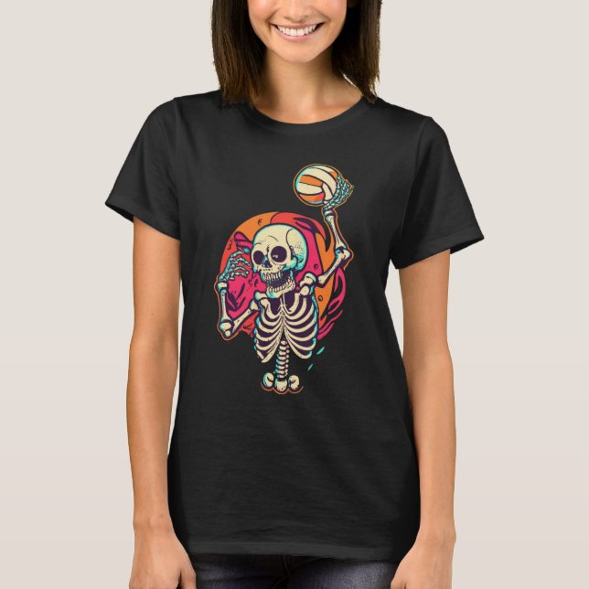 Halloween Skeleton Playing Volleyball T-Shirt (Front)