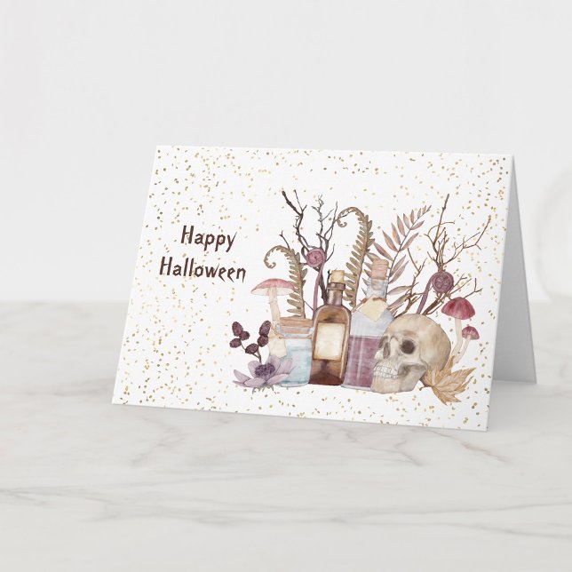 Halloween Skeleton Potions Mushrooms Floral Card (Creator Uploaded)
