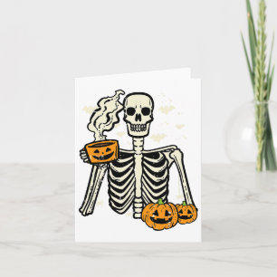 Halloween Skeleton Pumpkin Fall Coffee Fun Costume Card
