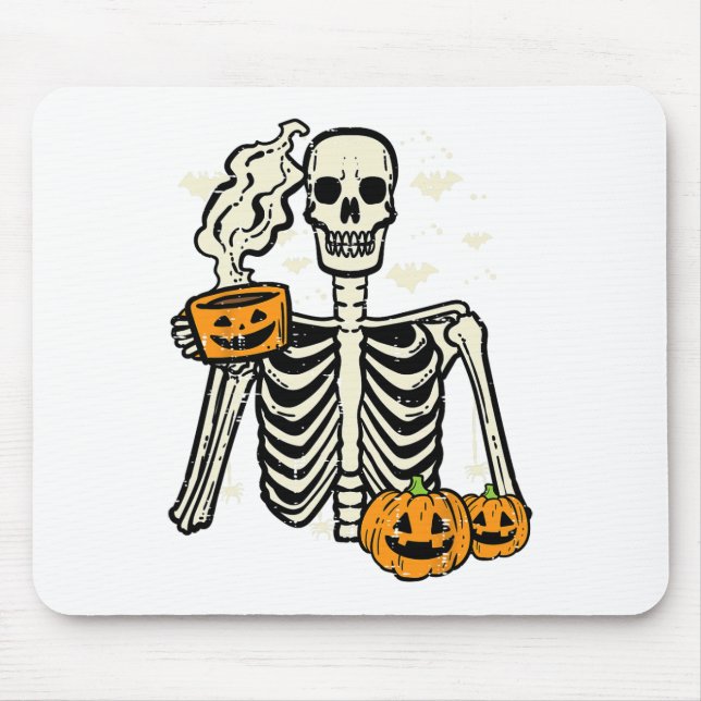 Halloween Skeleton Pumpkin Fall Coffee Fun Costume Mouse Pad (Front)