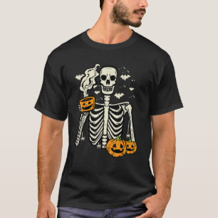 Halloween Skeleton Pumpkin Fall Coffee Fun Costume T-Shirt