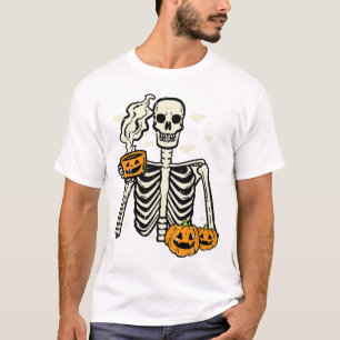 Halloween Skeleton Pumpkin Fall Coffee Fun Costume T-Shirt