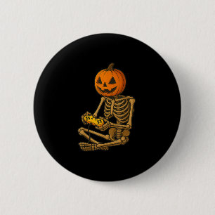 Halloween Skeleton Pumpkin Gamer Video Gaming Men  6 Cm Round Badge