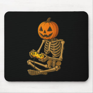 Halloween Skeleton Pumpkin Gamer Video Gaming Men  Mouse Pad