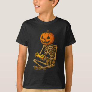 Halloween Skeleton Pumpkin Gamer Video Gaming Men  T-Shirt