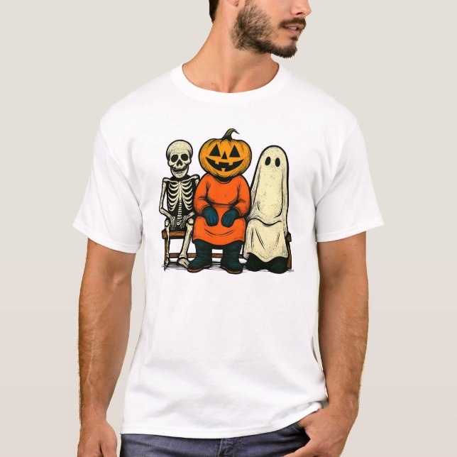 Halloween Skeleton Pumpkin Ghost T-Shirt (Front)