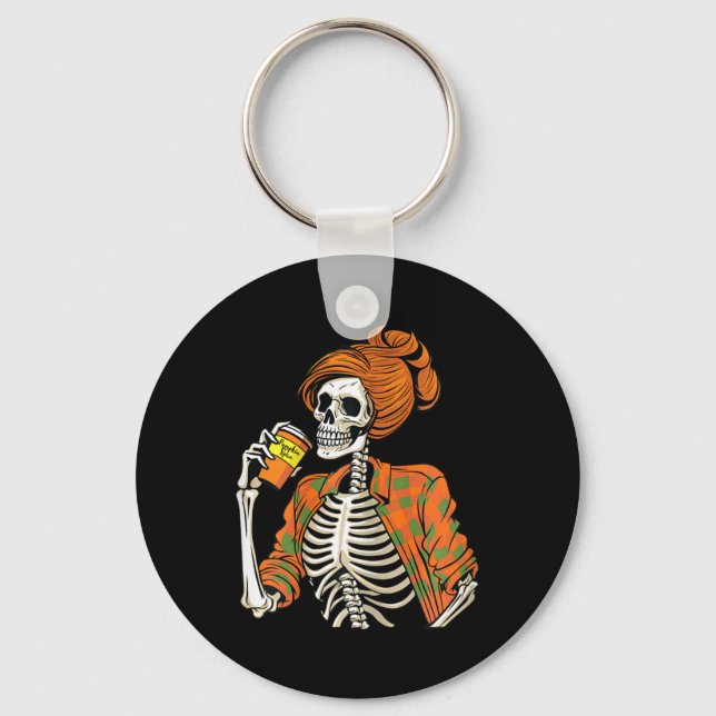 Halloween Skeleton Pumpkin Spice Latte  Key Ring (Front)