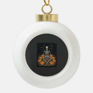 Halloween Skeleton Pumpkin Vintage Retro Design_1 Ceramic Ball Christmas Ornament