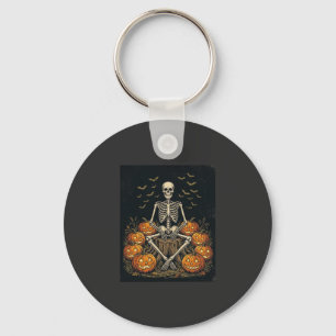 Halloween Skeleton Pumpkin Vintage Retro Design_1 Key Ring