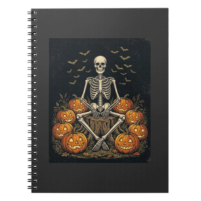 Halloween Skeleton Pumpkin Vintage Retro Design_1 Notebook (Front)