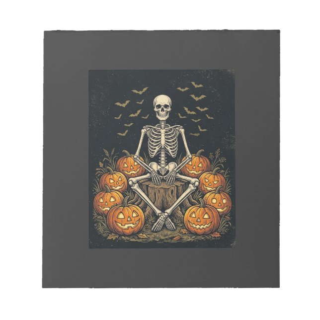 Halloween Skeleton Pumpkin Vintage Retro Design_1 Notepad (Front)