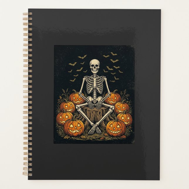 Halloween Skeleton Pumpkin Vintage Retro Design_1 Planner (Front)