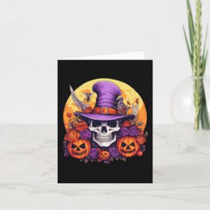 Halloween Skeleton Purple Hat Orange Belt Floral B Card