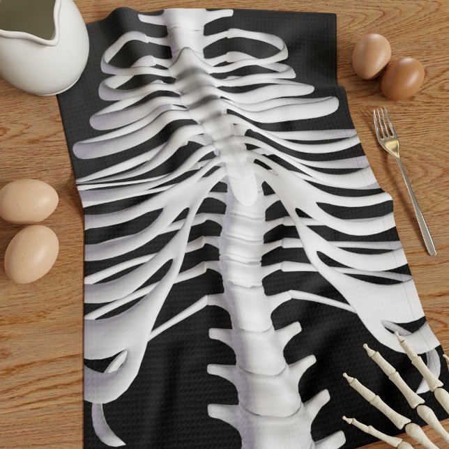 Halloween Skeleton Rib Cage Bones Kitchen Towel (Creepy skeleton rib themed kitchen towel perfect for your Halloween kitchen)
