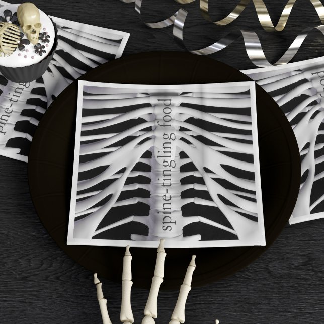 Halloween Skeleton Rib Cage Spine-tingling Black Napkin (Spine tingling napkins)