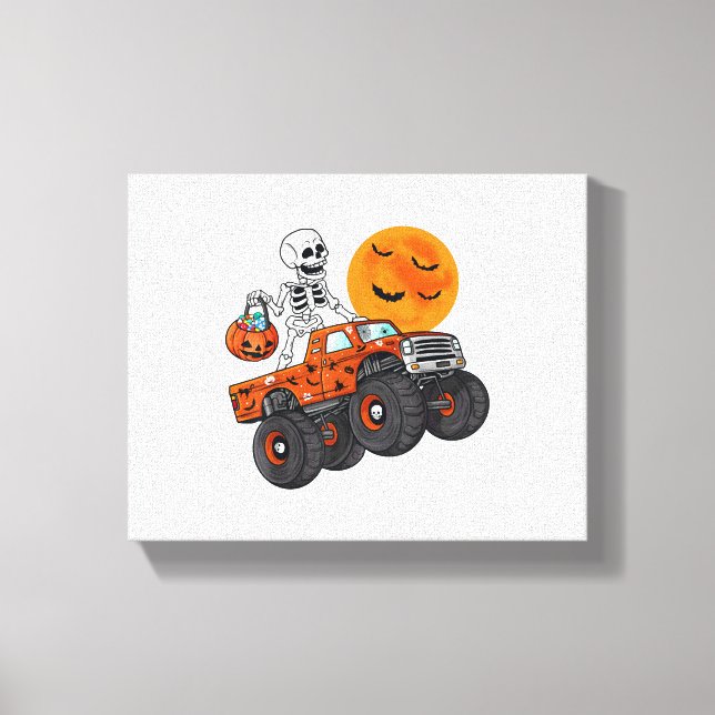 Halloween Skeleton Riding Monster Truck Canvas Print (Front)