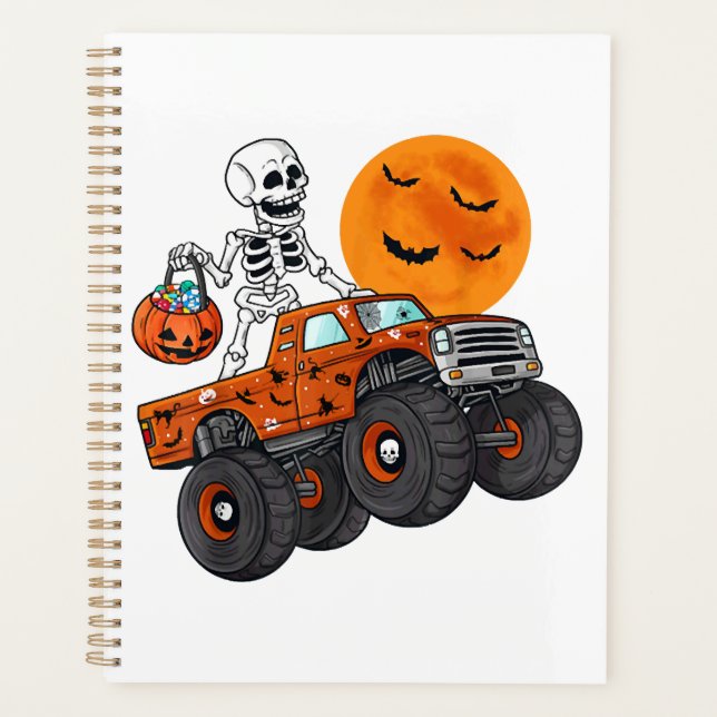 Halloween Skeleton Riding Monster Truck Planner (Front)