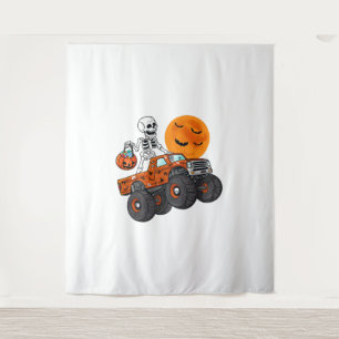 Halloween Skeleton Riding Monster Truck Tapestry