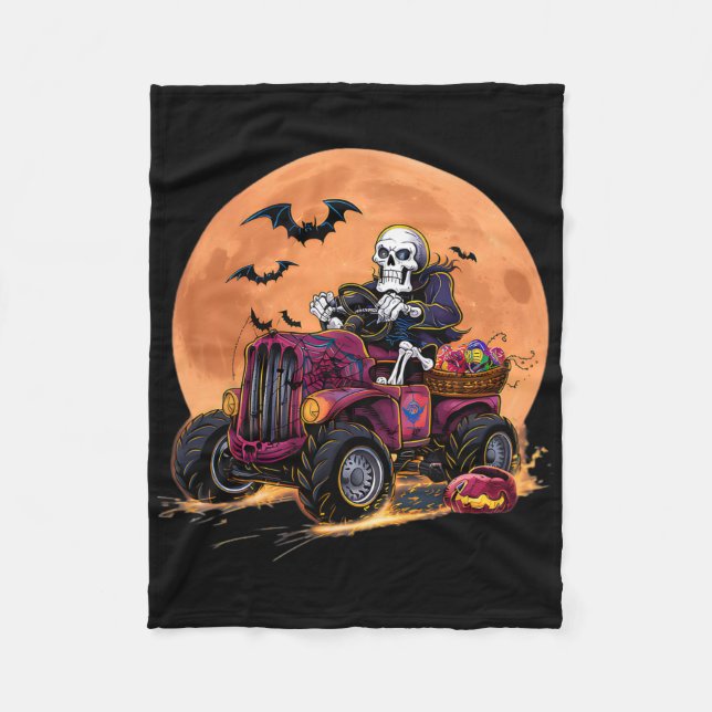 Halloween Skeleton Riding Monster Truck Toddler Bo Fleece Blanket (Front)